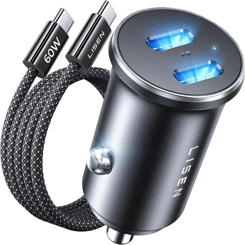 LISEN 90W USB-C Car Charger Fast Charge, PD 45W Type-C Adapter