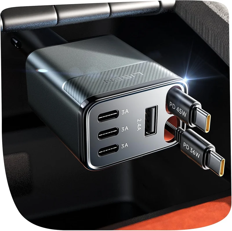 LISEN 138W Retractable USB C Car Charger Fast Charge 6-Port for iPhone 18