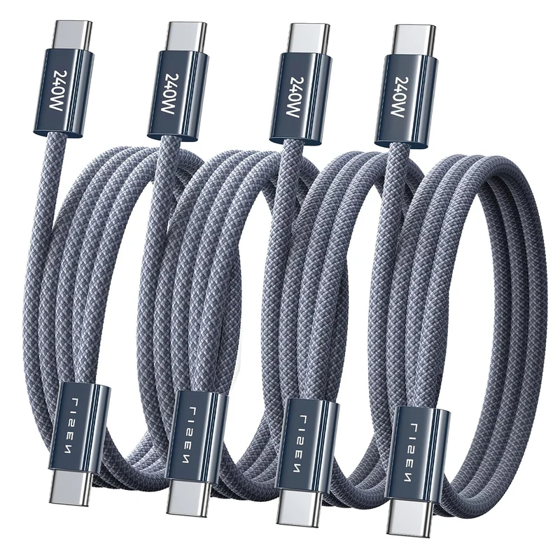 LISEN 240W USB C to USB C Cable [4-Pack/1M+1M+1.5M+1.5M] Nylon Type C Charger Cable Fast Charging for iPhone 17 16 15 Pro Max, MacBook Pro/Air, iPad Pro, Samsung Galaxy S25 S24, Switch 2