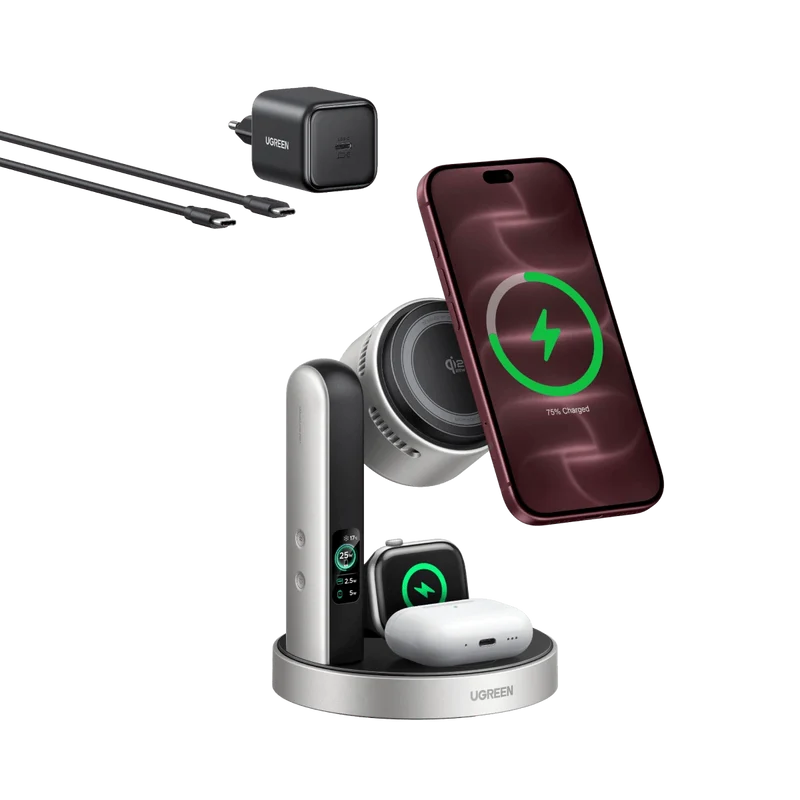 UGREEN MagFlow Pro Magnetische kabellose Ladestation (3-in-1, Qi2 25 W)