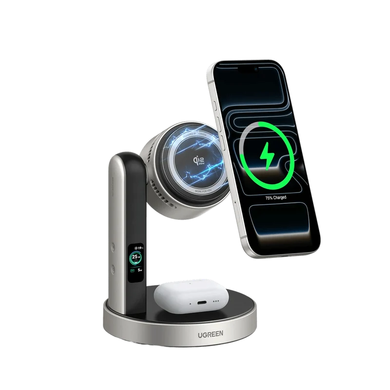 UGREEN MagFlow Pro Magnetische kabellose Ladestation (2-in-1, Qi2 25 W, intelligentes Kühlsystem)