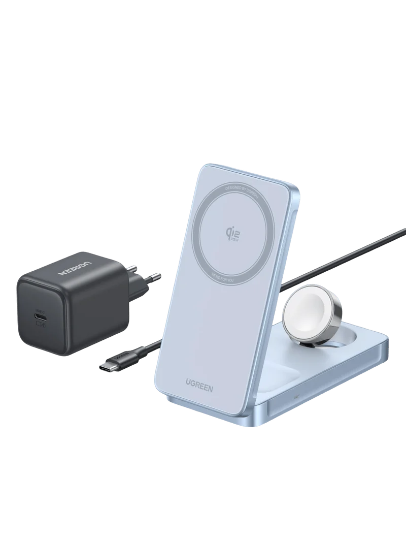UGREEN MagFlow 3-in-1 Magnetisches Kabelloses Ladegerät (Qi2 25W, MagSafe-kompatibel)