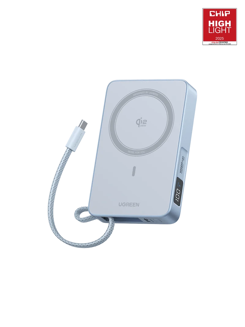 UGREEN MagFlow Magnetische Kabellose Powerbank (10000mAh, Qi2 25W, MagSafe-kompatibel)