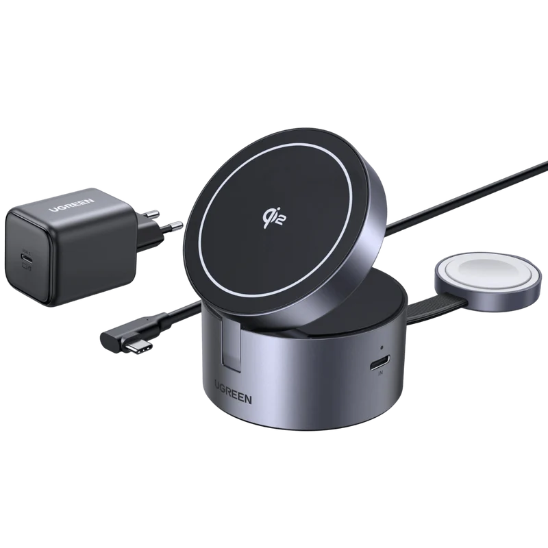 UGREEN MagFlow 3-in-1 Magnetisches Kabelloses Ladegerät (Qi2 15W, MagSafe-kompatibel)