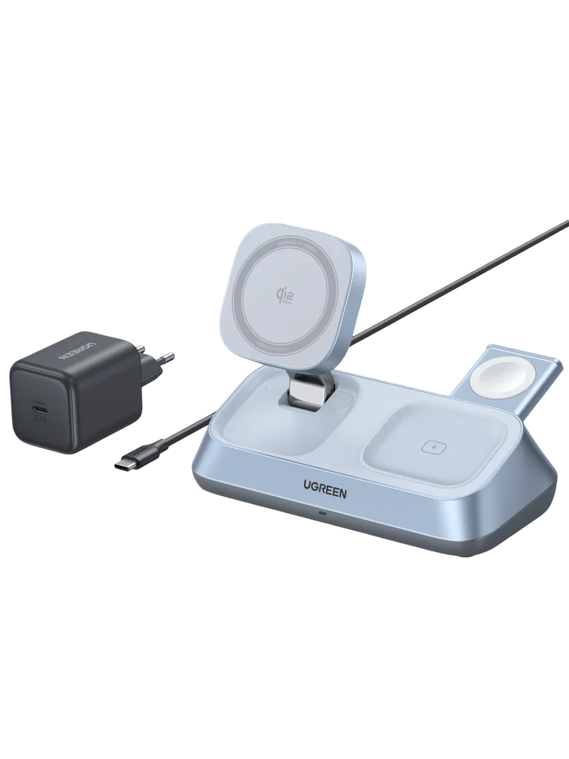 UGREEN MagFlow 3-in-1 Magnetisches Kabelloses Desktop Ladegerät (Qi2 25W, MagSafe-kompatibel)