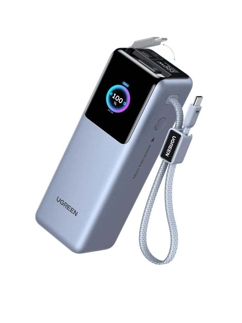 UGREEN Nexode Pro Powerbank (25000 mAh, 200 W, integriertes USB-C-Kabel, 4 Anschlüsse)