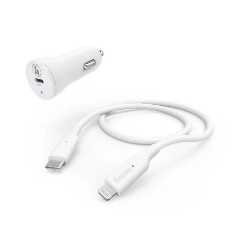 Hama 18W Turbo Fast KFZ Ladeset (Weiß) USB-C-LIGHTNING