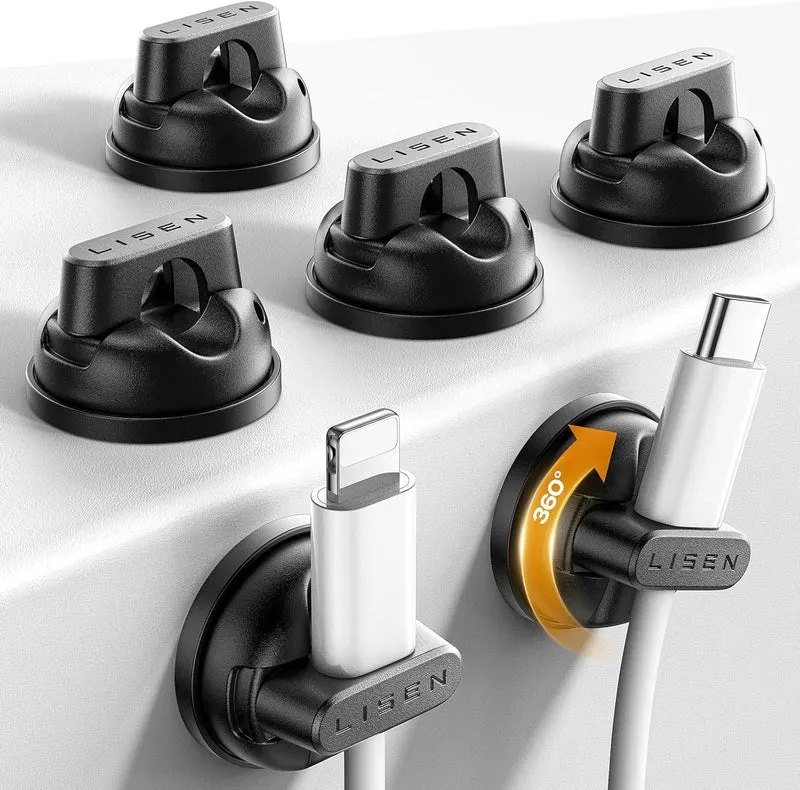 6-Pack Rotatable Cord Holder for Nightstand, LISEN 360°Rotating Magnetic Clips