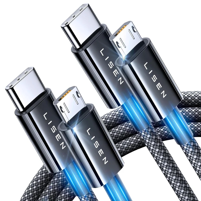 LISEN USB C to Micro USB Cable, 2-Pack 3.3FT Nylon Braided