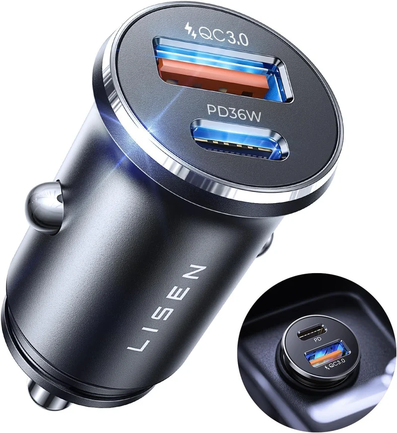 LISEN Car Charger USB C Fast Charge 69W Cigarette Lighter USB Charger 12V [All Metal & Smallest] Car Accessories for Men Women BMW Campervan Car Adapter Socket Gadgets for iPhone 18 Duo Samsung iPad