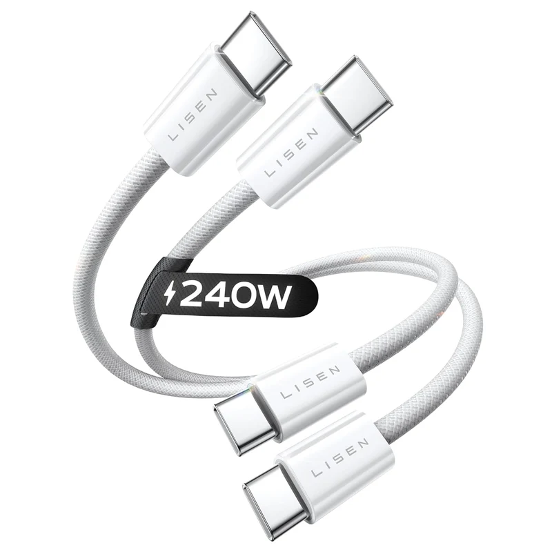 LISEN 2 Pack 240W USB C to USB C Cable 0.5M Charger Cable White