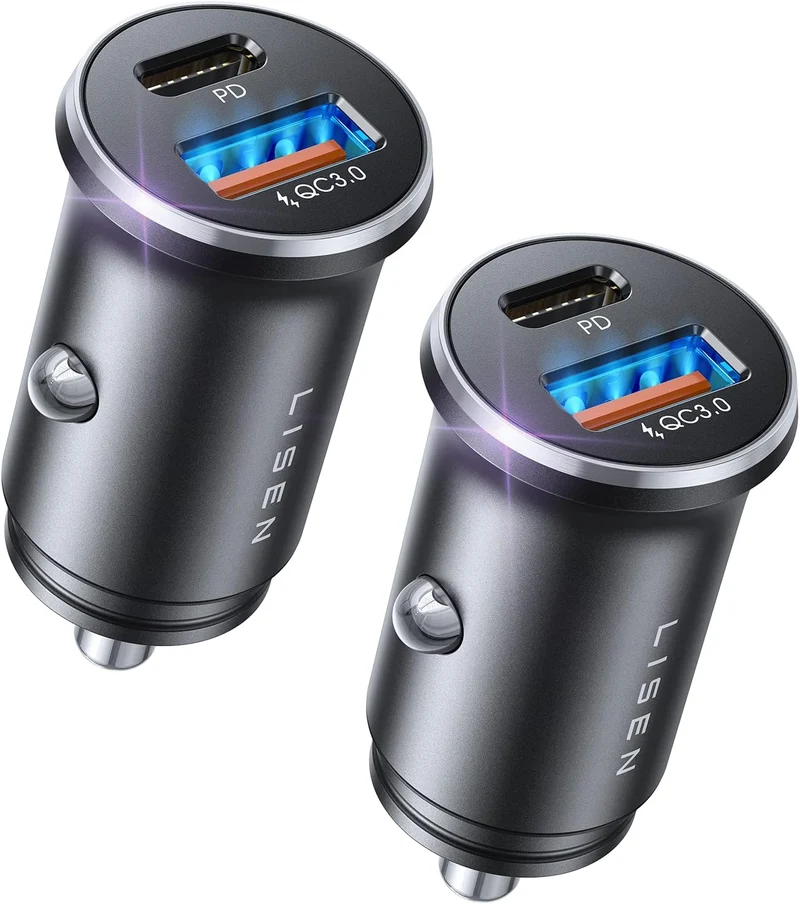 LISEN 12V Car Charger USB Adapter 2 Pack Cigarette Lighter USB Charger 69W Fast Charge [All Metal] 24V Type-C Socket Mercedes Campervan Car Accessories