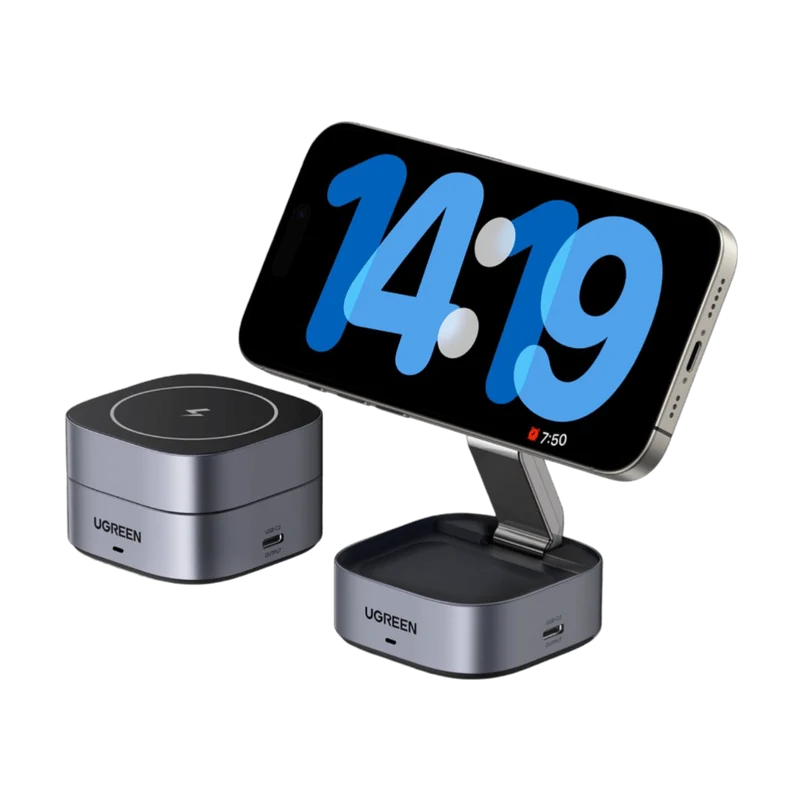 UGREEN MagFlow 2-in-1 Kabelloses Ladegerät (Qi2 15W, MagSafe-Kompatibel, Faltbar)