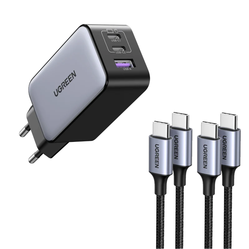 UGREEN 65W USB-C GaN Ladegerät + 60W USB-C Ladekabel*2