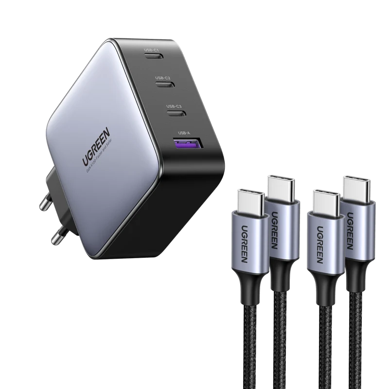 UGREEN Set-Angebot: 100W 4-Ports Ladegerät + 60W USB-C Kabel*2 (1M )