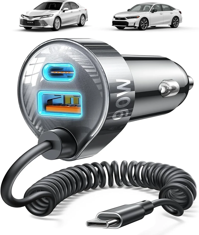 for iPhone 18/17 Pro Max Car Charger USB C Fast Charge with Coiled Cable