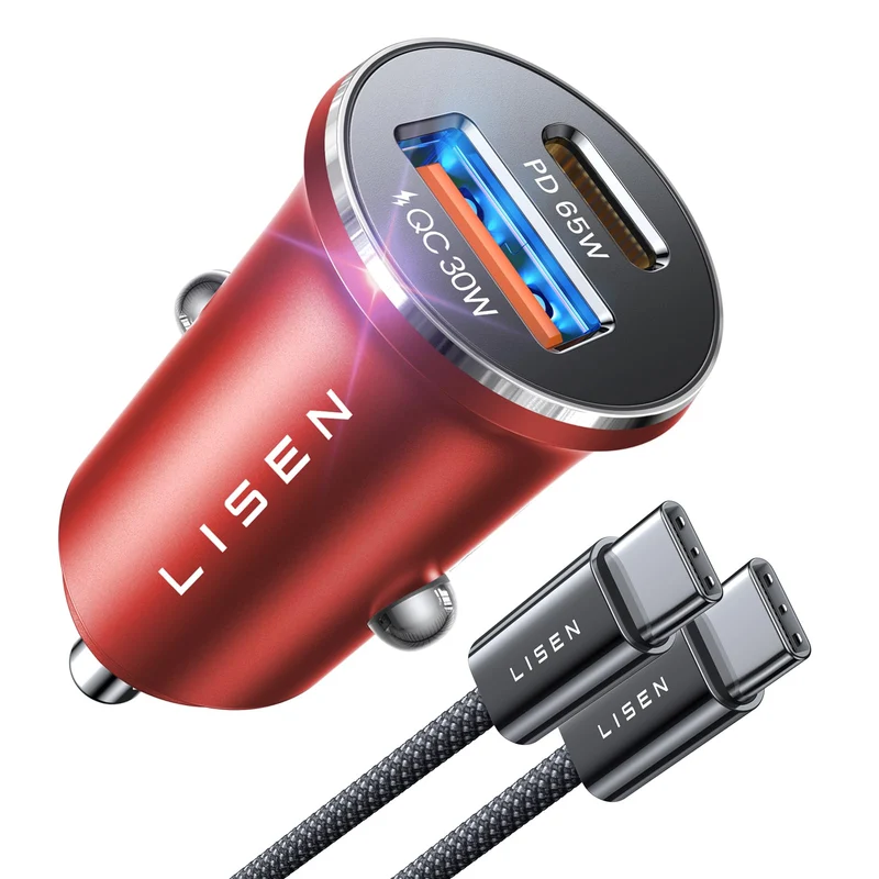 LISEN 95W USB C Car Charger, [All Metal] Fast Charging PD 65W+QC 30W