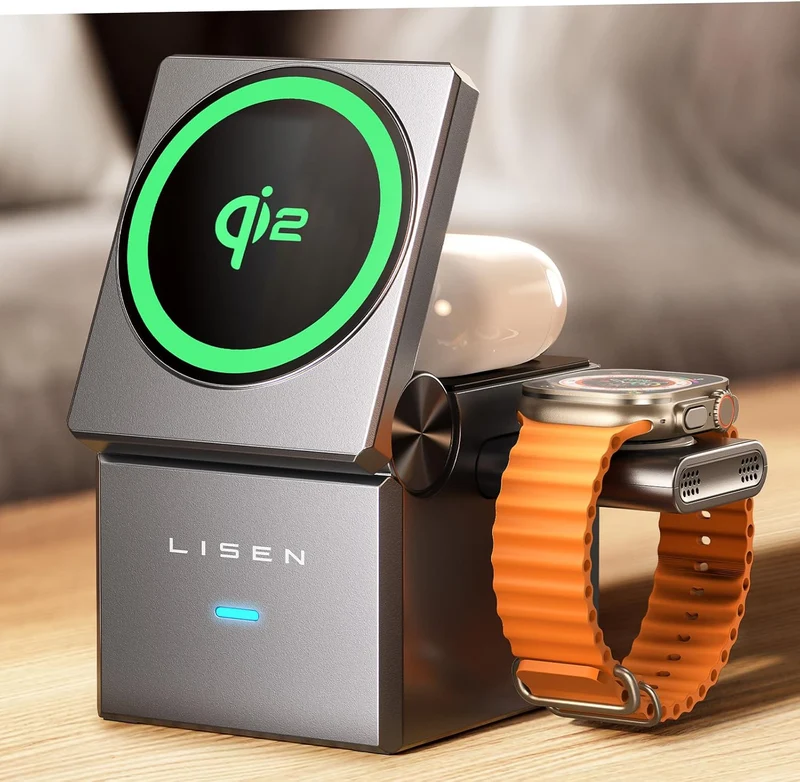 LISEN QI2 3 en 1 Cargador Inalámbrico Plegable Magnética