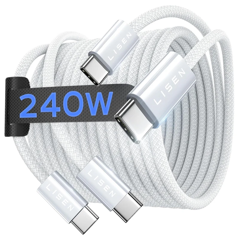 LISEN 2 Pack 240W USB C to USB C Cable 3M Charger Cable White