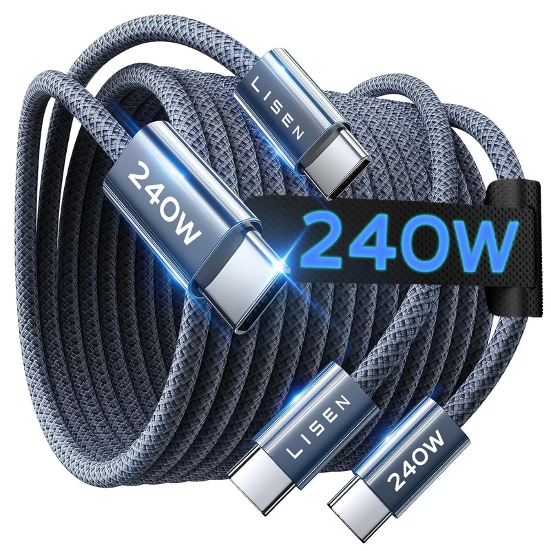 LISEN 2 Pack 240W USB C to USB C Cable 3M Charger Cable Grey