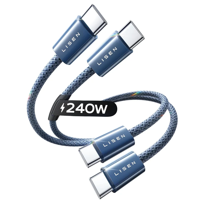 LISEN 2 Pack 240W USB C to USB C Cable 0.5M Charger Cable Grey