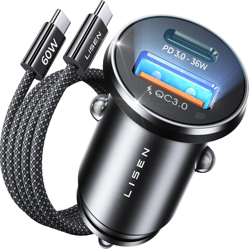 LISEN Car Charger USB C 54W+60W C-C Cable