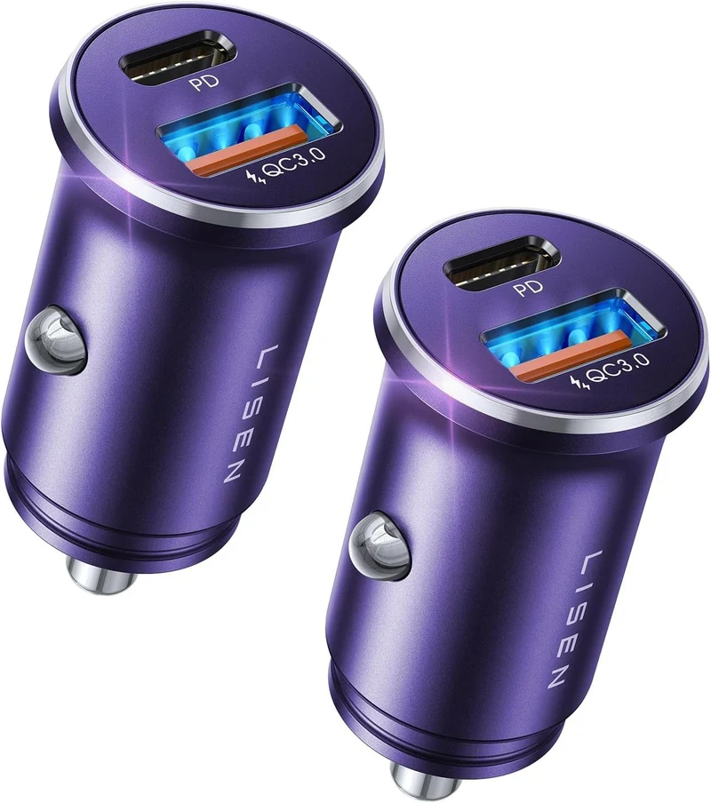 LISEN USB C Car Charger Adapter [2 Pack] [Mini & Metal]