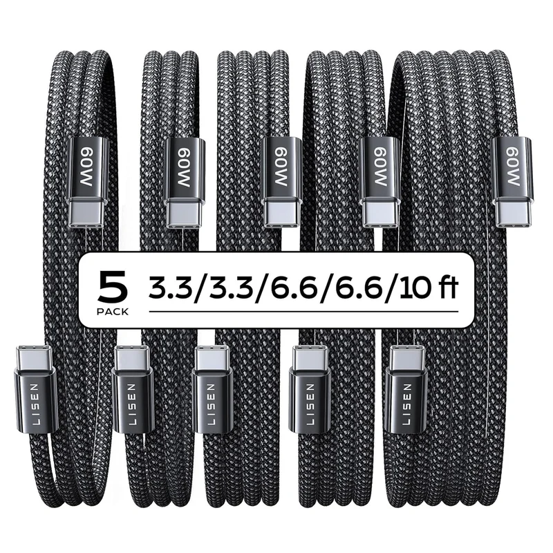 LISEN USB C to USB C Cable 5 Pack 1M 1M 2M 2M 3M