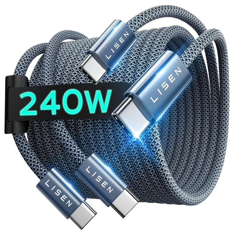LISEN 2 Pack 240W USB C to USB C Cable 1M Charger Cable Grey