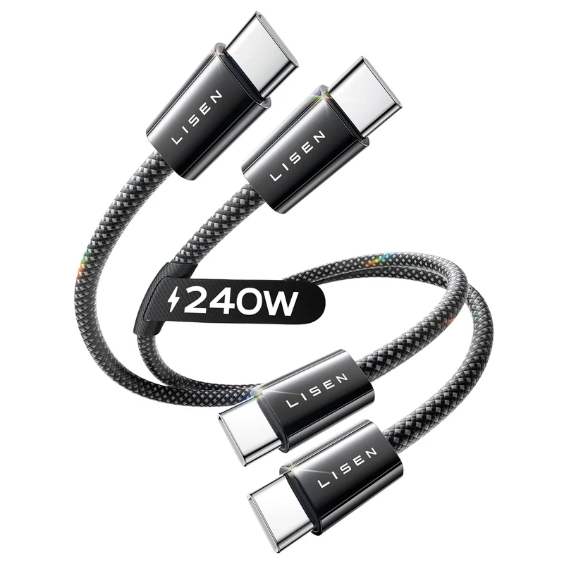 LISEN 2 Pack 240W USB C to USB C Cable 0.5M Charger Cable Black