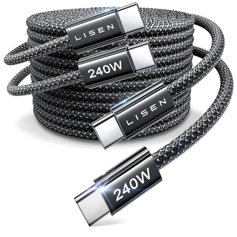 LISEN 2 Pack 240W USB C to USB C Cable 3M Charger Cable Black