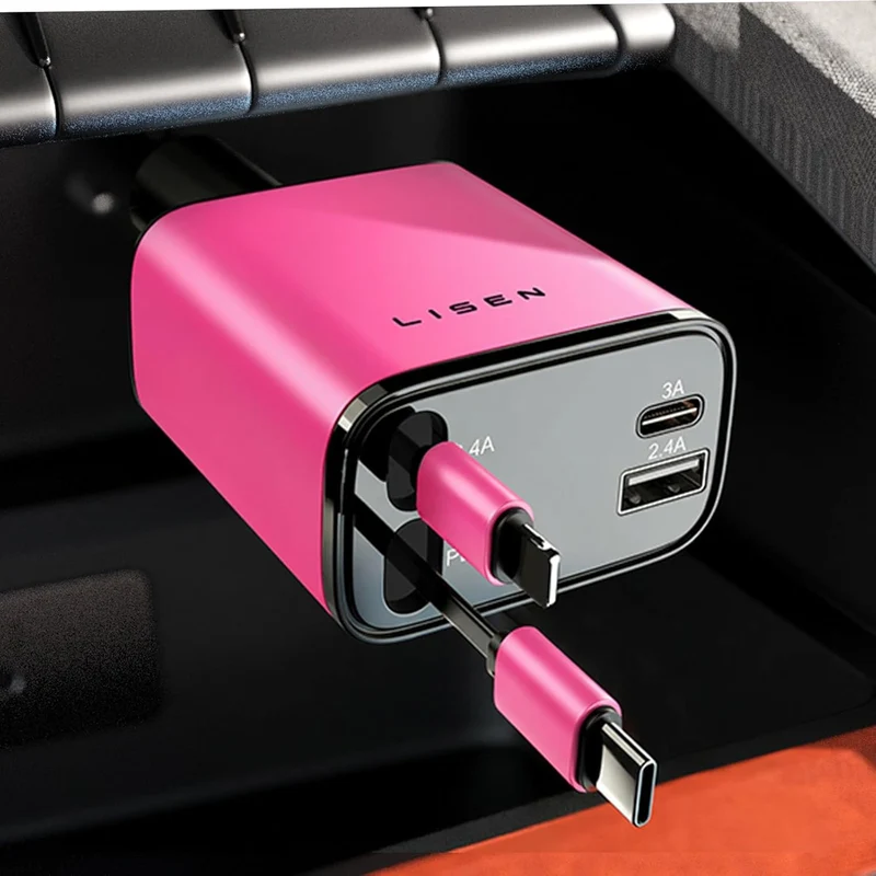 LISEN Retractable Car Charger 4 in 1, Fast Car Phone Charger with Cord 31.5inch