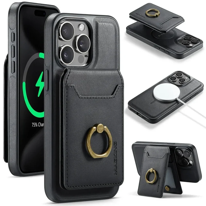 iPhone 16/ Pro/ Plus/ Pro Max - Moderne Schutz Hülle mit Kartenfach und Ring Halter