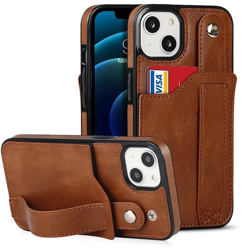 iPhone 13/ Pro/ Mini/ Pro Max - Elegante Schutz Hülle mit Armband und Kartenfach