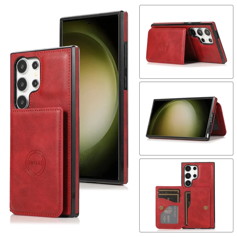 Galaxy S23/ S23 Plus/ S23 Ultra - Lederoptik Schutz Hülle mit Kartenfach, Magnetisches Portemonnaie