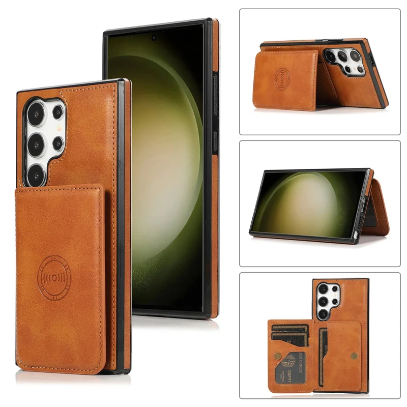 Galaxy S24/ S24 Plus/ S24 Ultra - Lederoptik Schutz Hülle mit Kartenfach, Magnetisches Portemonnaie