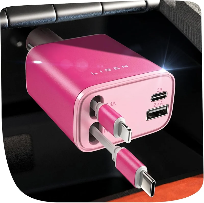 LISEN Retractable Car Charger, 84W Fast Charging Car Phone Charger