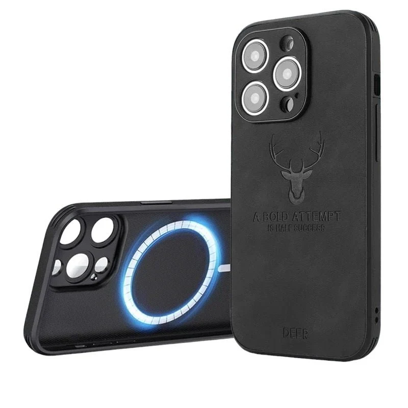 iPhone 15/ Pro/ Plus/ Pro Max - PU Lederoptik Schutz Hülle mit MagSafe und Stoßfeste Silikon