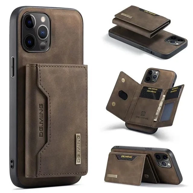 iPhone 15/ Pro/ Plus/ Pro Max - 2 in 1 Magnetische Lederoptik Hülle mit Abnehmbarem Portemonnaie und Kartenfach