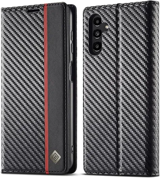 Galaxy A54/ A53/ A52 - Kohlefaser Flip Lederoptik Hülle mit Magnetischer Abdeckung und Kartenfach