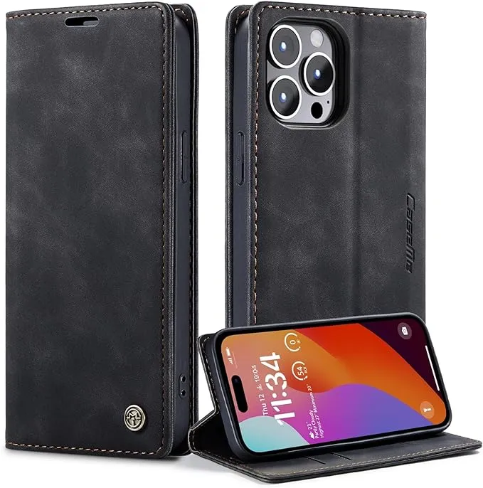 iPhone 15/ Pro/ Plus/ Pro Max - PU Lederoptik Klapphülle mit Magnetischer Abdeckung und Kartenfach