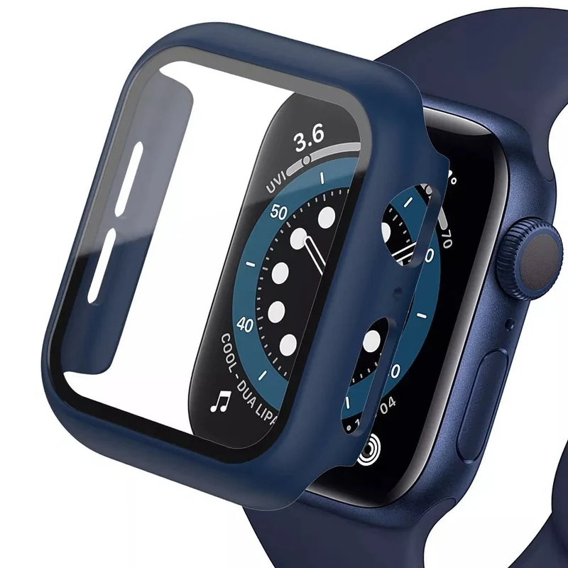 Apple Watch 4/ 5/ 6/ 7/ 8/ 9 - Display Glas + Gehäuse Schutz Hülle, 45mm, 44 mm, 41mm, 40mm