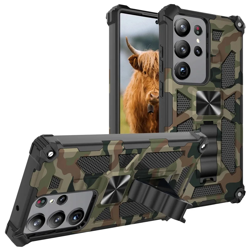 Galaxy S22/ S22 Plus/ S22 Ultra - Militärische Tarnung, Stoßfeste Schutzhülle mit Ständer