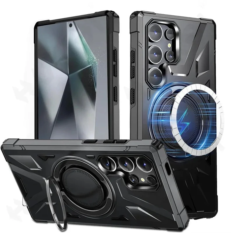 Galaxy S23/ S23 Plus/ S23 Ultra - Robuste MagSafe Schutz Bumper Hülle mit Ständer, Militär Stoßfest