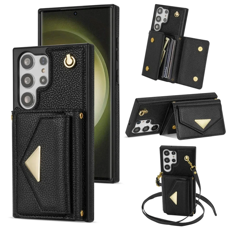 Galaxy S24/ S24 Plus/ S24 Ultra - Elegante Lederoptik Crossbody Schutz Hülle mit Band