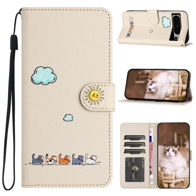 Google Pixel 7/ 7Pro/ 7 A/ 8/ 8 Pro - Katzen Flip Schutz Hülle mit Kartenfach - Brieftasche