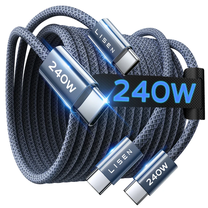 LISEN USB C to USB C Cable, 240W C to C Cable Fast Charging [6.6ft, 2-Pack]