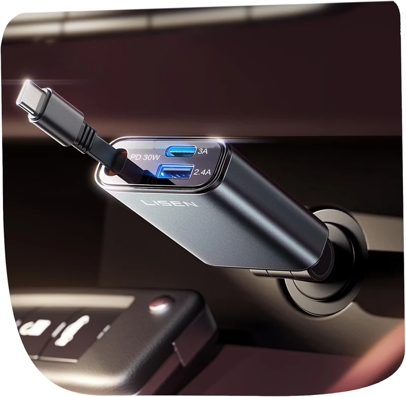 LISEN Retractable USB C Fast Car Charger