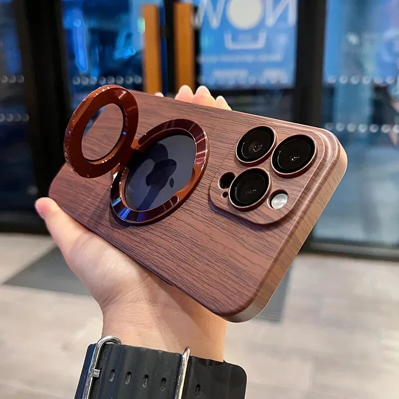 iPhone 15/ Pro/ Plus/ Pro Max - Luxury Wood for Magsafe Stand Case