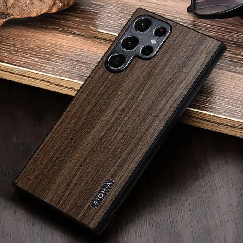 Galaxy S22/ S22 Plus/ S22 Ultra - Holzmuster, Metall-Kameraschutz, TPU-Kante, Harte Rückseite Wood Cover